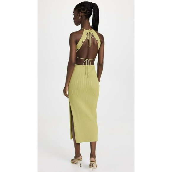 Significant Other Skye Green Knit Maxi Dress Waist Cut Out Ribbed Jersey 12 - Picture 1 of 15